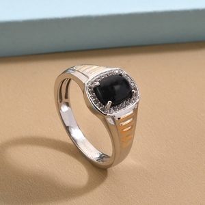 NEW American California Black Jade & Natural White Zircon Men's Ring Size 12